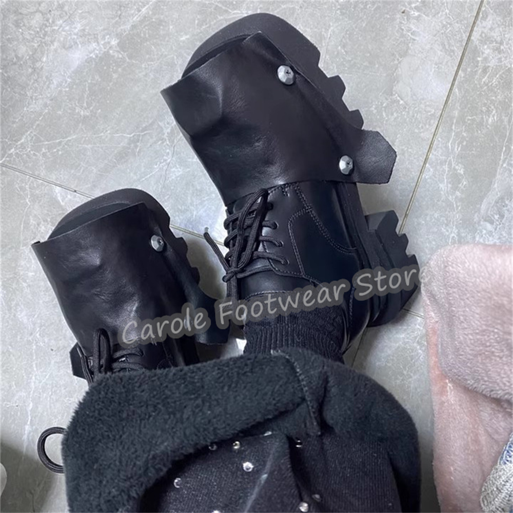 Leatherwork Rivets - Erkekler için Moda Kare Burunlu Kalın