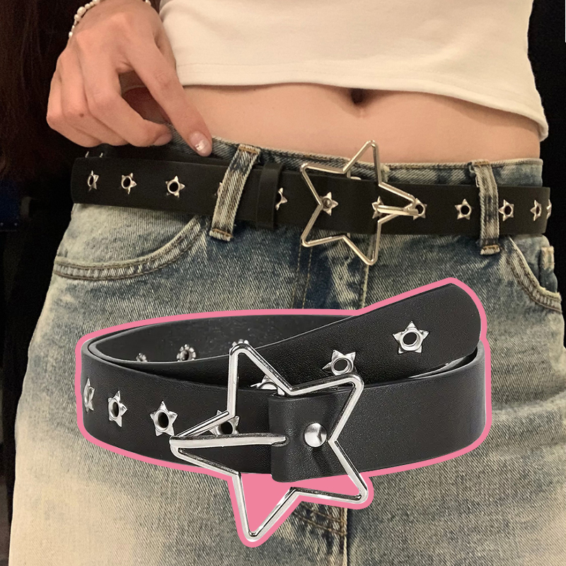 Leatherwork Eyelets - Y2K Punk Yıldızı Delikli Siyah Perçinli