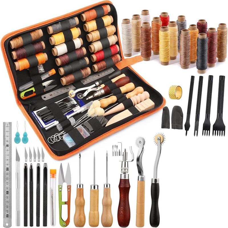 Leatherwork Beginner Tools - AB08-Deri İşleme Alet Seti 66 Parça