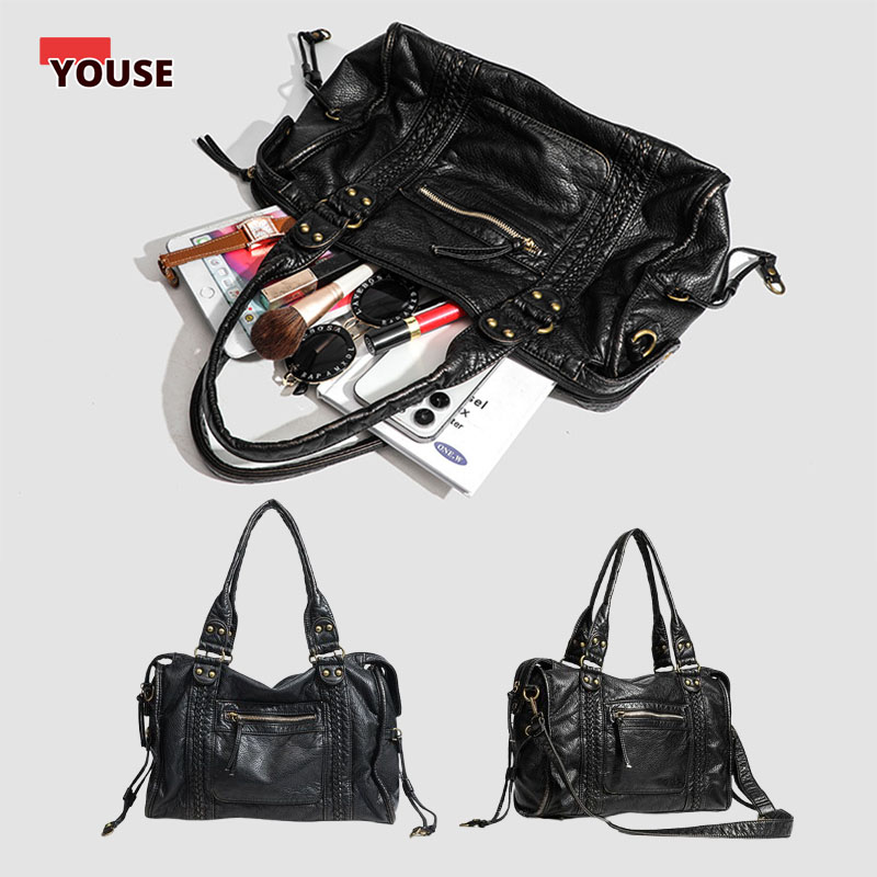 Leatherwork Rivets - Kadın Moda Vintage Yıkanmış Yumuşak Deri