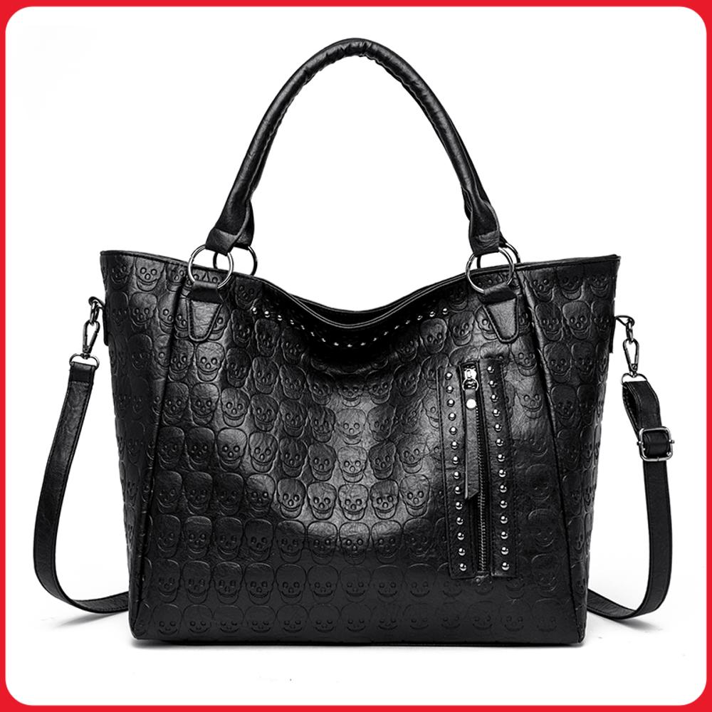 Leatherwork Rivets - Punk Kafatası Crossbody Çanta PU Deri