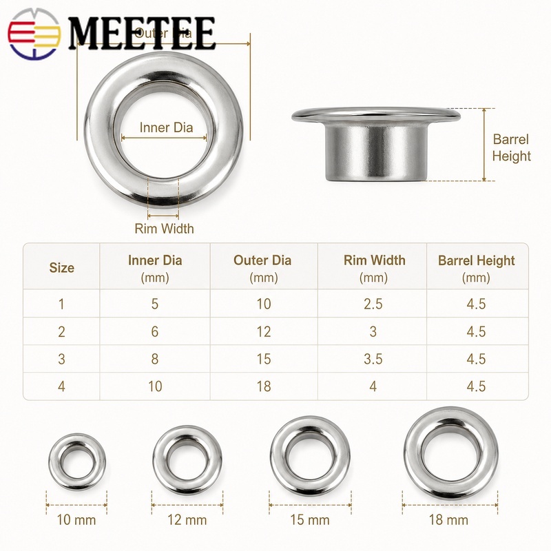 100 Set Meetee 4/5/8/10/12mm M - Leatherwork Eyelets incelemesi ve fiyatı