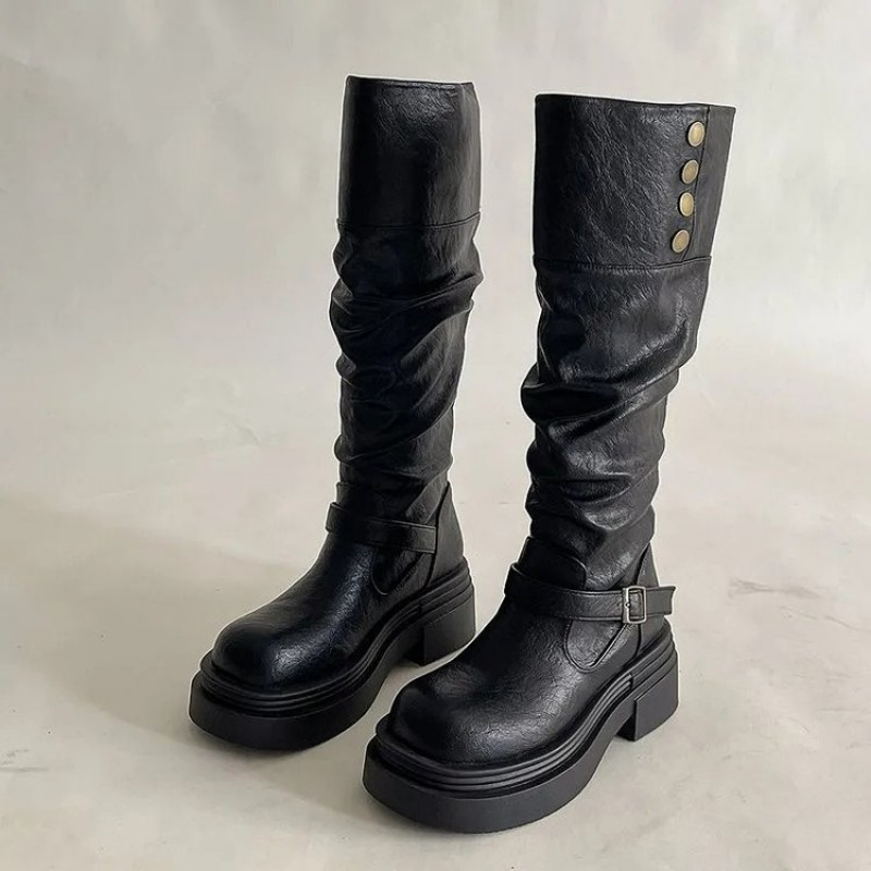 2026 Punk Diz Boyu Çizmeler Ka - Leatherwork Rivets incelemesi ve fiyatı