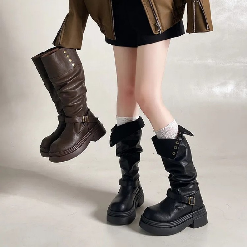2026 Punk Diz Boyu Çizmeler Ka - Leatherwork Rivets incelemesi ve fiyatı